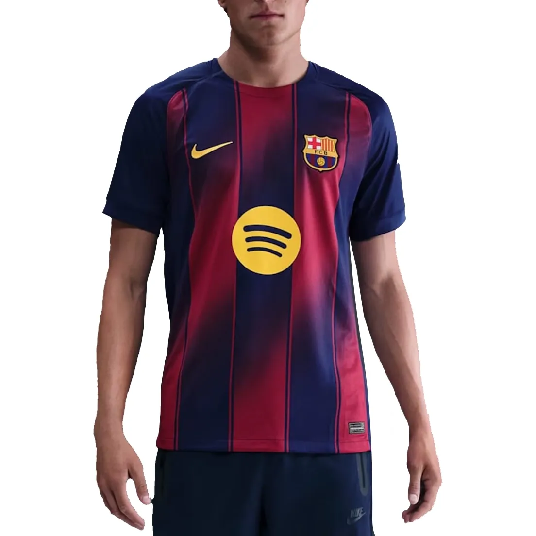 Camisa masculina Nike FC Barcelona 2025 em azul royal com detalhes vermelhos e dourados